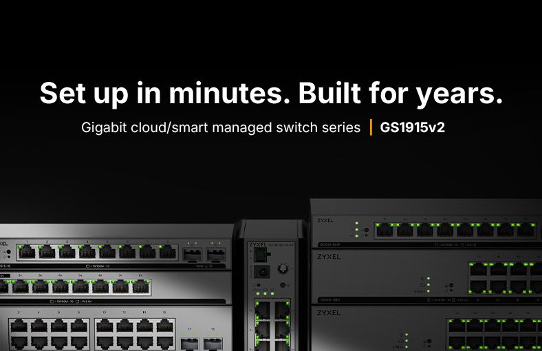 Closer view of Zyxel GS1915v2 desktop, rackmount and DIN-rail switches