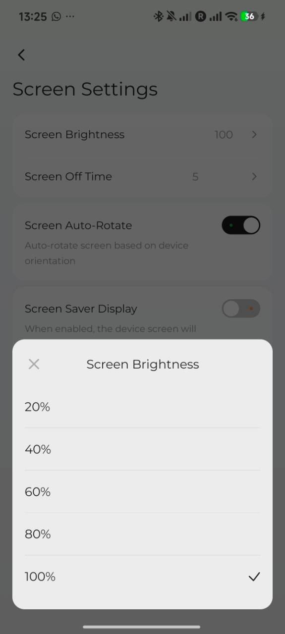 UGREEN app controls for adjusting the Nexode Pro charger's display brightness
