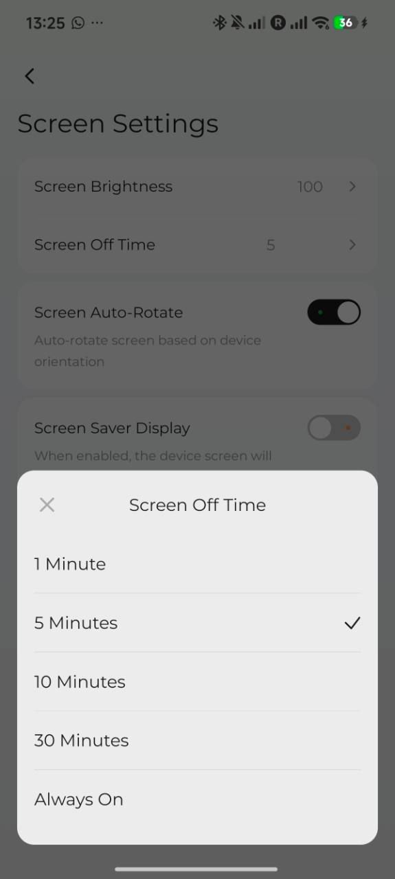 UGREEN app controls for setting the Nexode Pro charger's display timeout