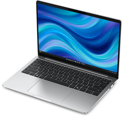 Dell Pro Essential 14 PV14261 in Platinum Silver shown open from front