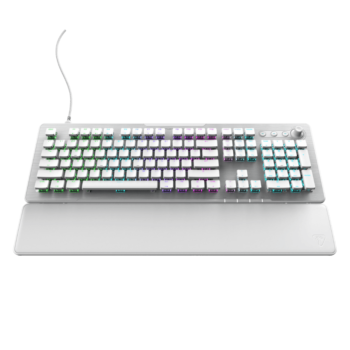 White Turtle Beach Vulcan II XP full-size mechanical gaming keyboard shown from above
